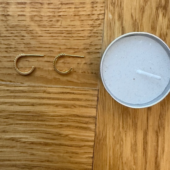 Trendy Rainbow CZ Huggie Hoop Earrings Gold Tone Dainty Minimalist - Picture 3 of 3